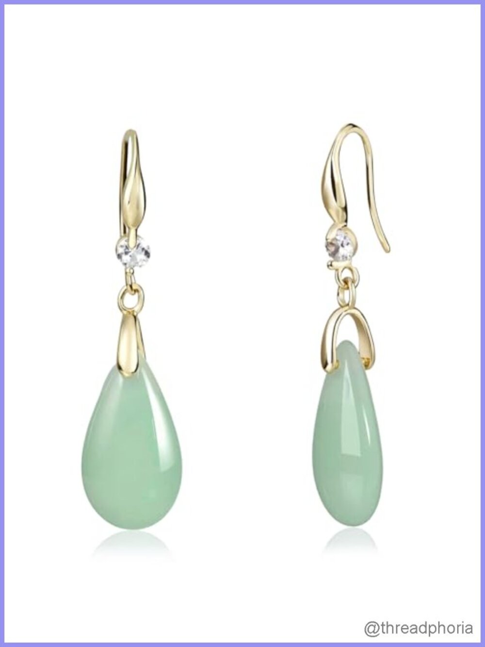 Teardrop Jade Earrings 14K Gold Plated Handmade Dangle Drop Earrings for Women